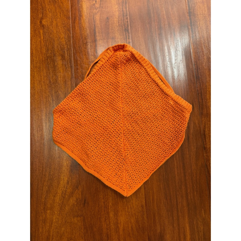 FP Beach Crochet Halter Top Womens Small Orange Knit Boho Tie Back